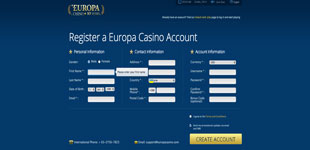 EuropaCasino signup page